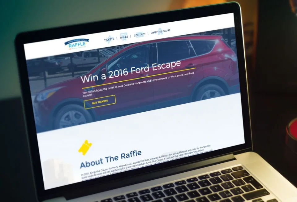 A Million for What Matters raffle page on a laptop screen.