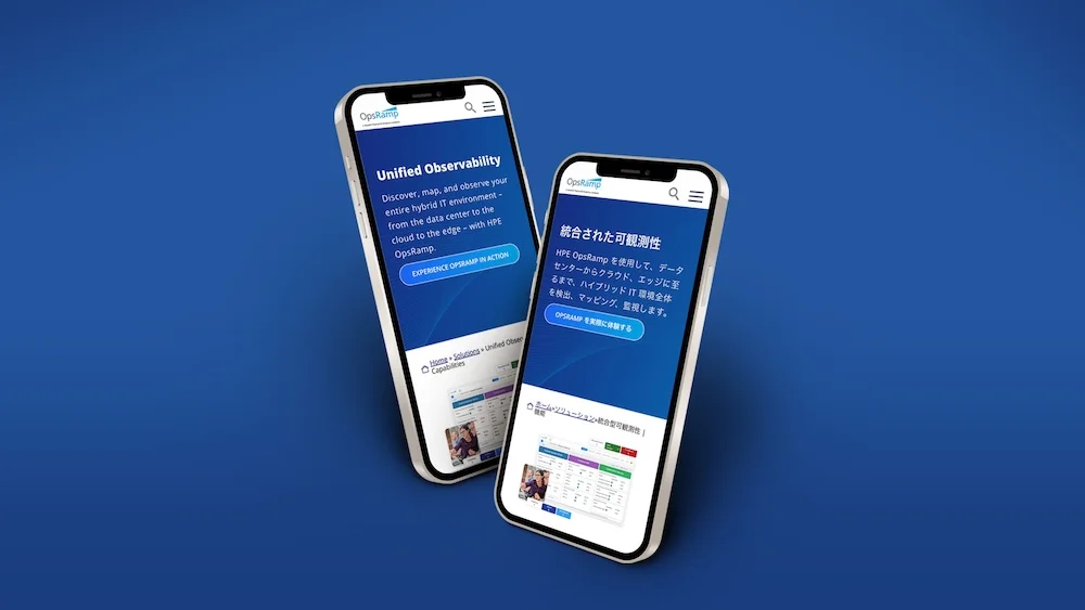 2 phones showing the same website in different languages