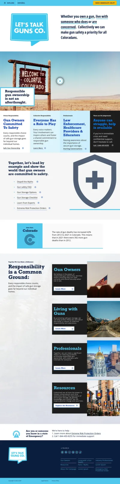 Screenshot of Lets Talk Guns Colorado custom WordPress Campaign website