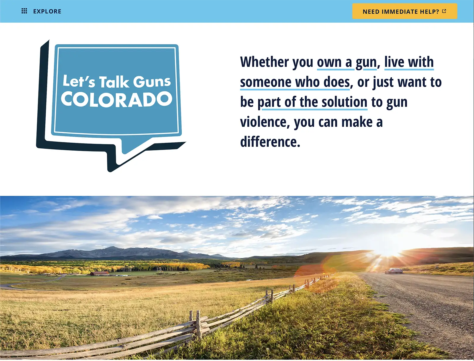 Screenshot of custom WordPress site for homage of Lets Talk Guns Colorado statewide marketing campaign