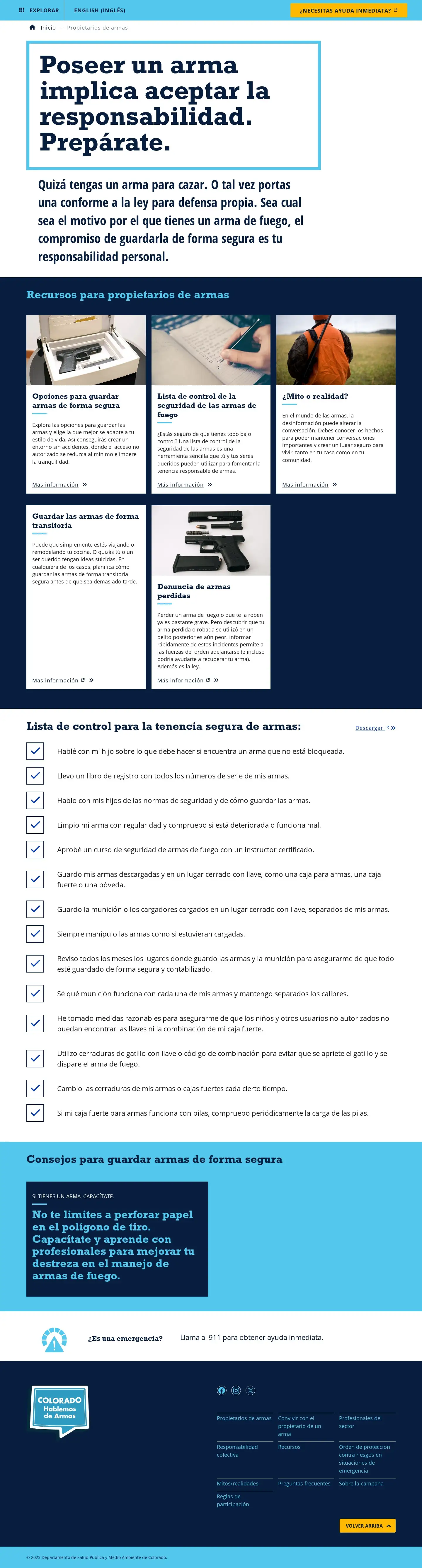 Screenshot of Lets Talk Guns Colorado custom WordPress Campaign website Spanish translation version