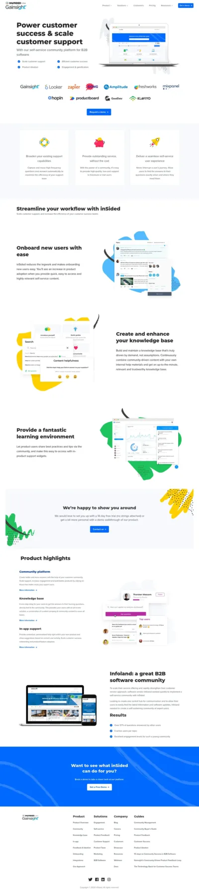 Custom Enterprise WordPress design and development for Insided - showcasing a community support page