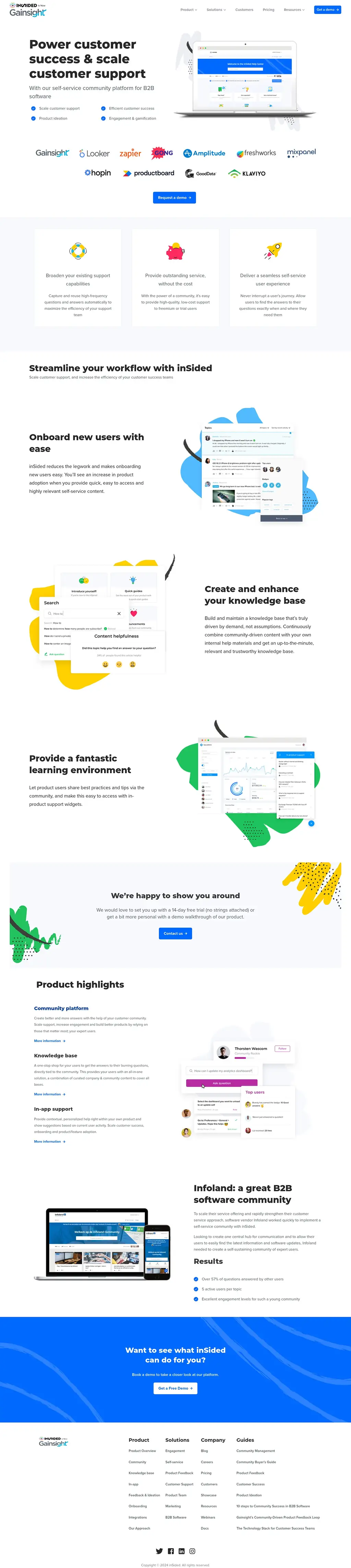 Custom Enterprise WordPress design and development for Insided - showcasing a community support page