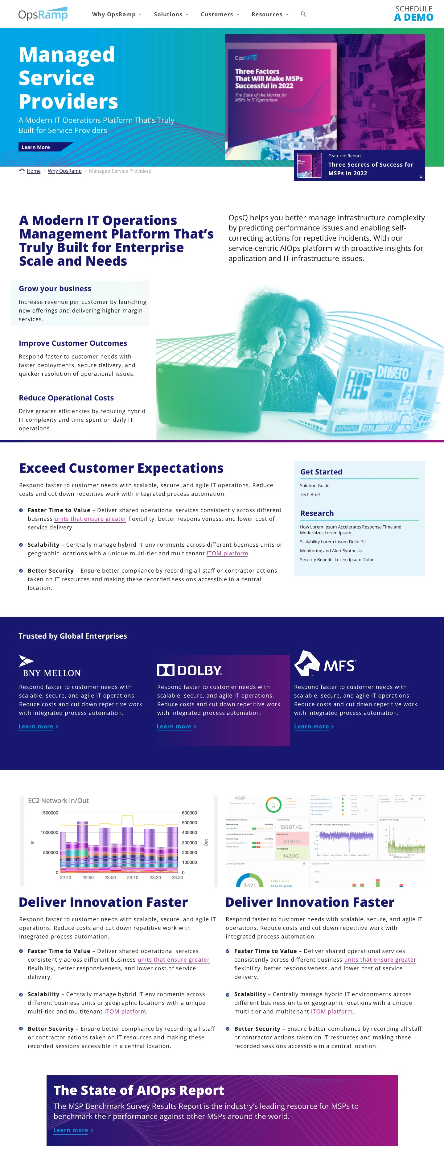 Interior page for OpsRamp's WordPress website.