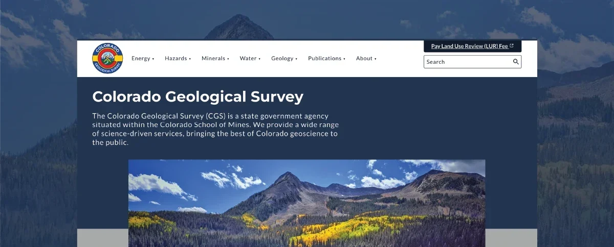 Showcasing FIREANT STUDIO responsive accessible WordPress website for Colorado Geological Survey