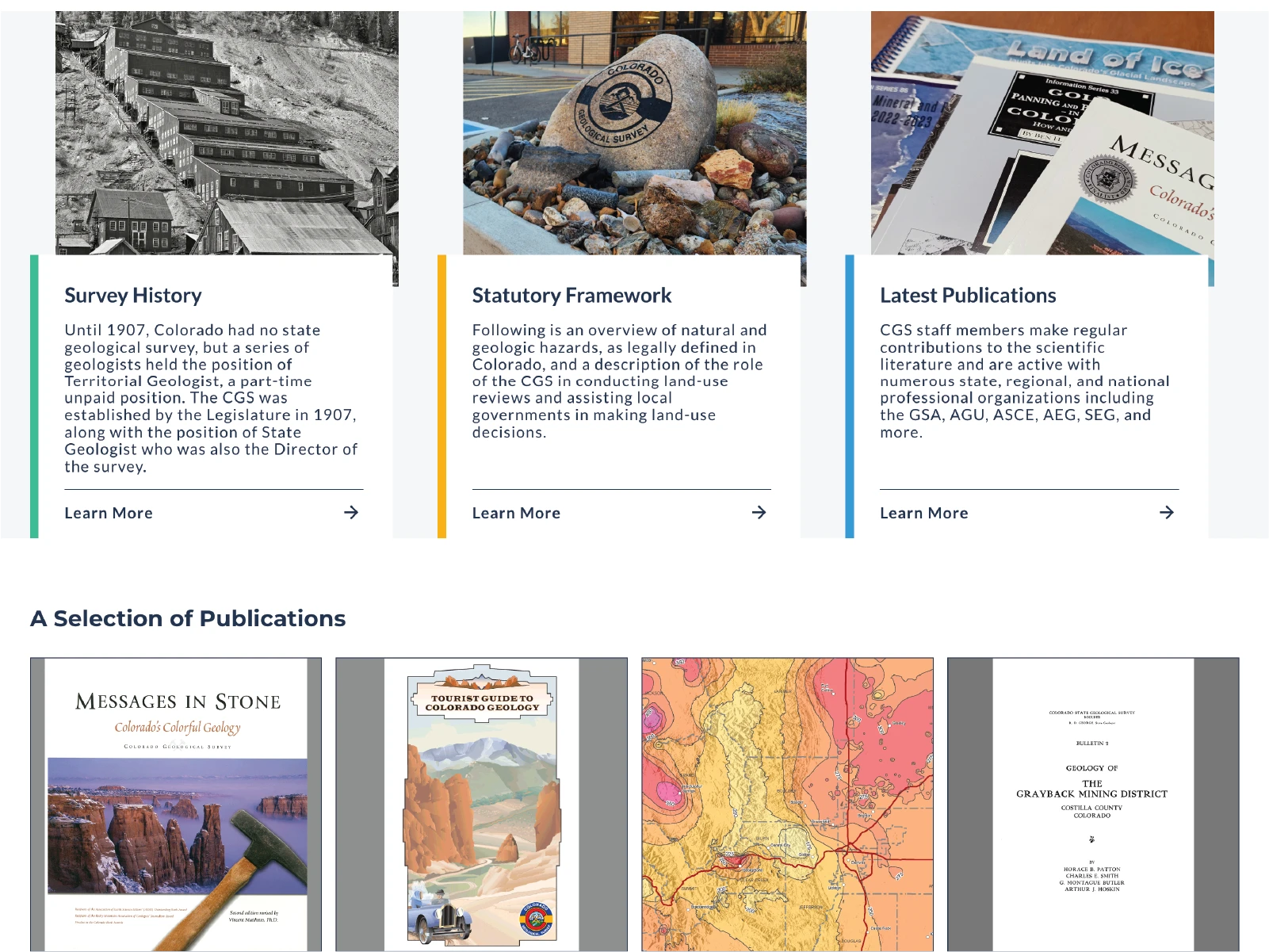 Accessible website design and development showing an interior page of Colorado Geological Survey's WordPress website.