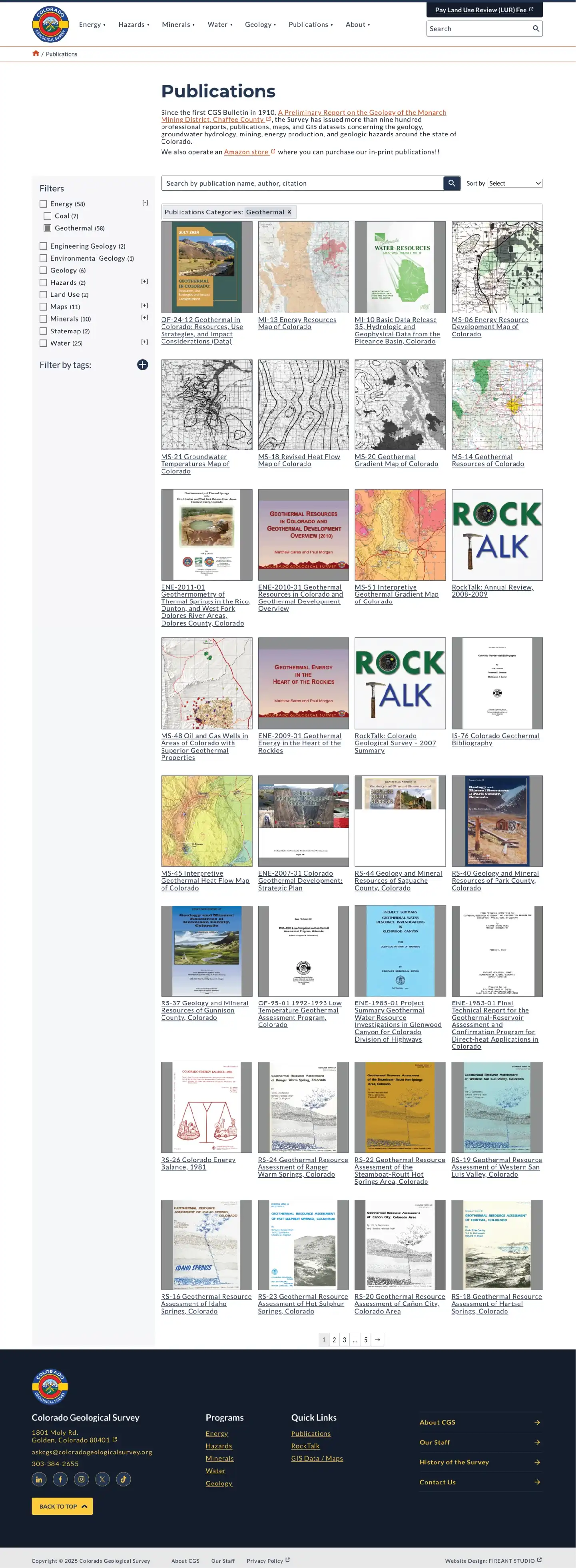 Accessible website design and development showing the resources section of Colorado Geological Survey's WordPress website.