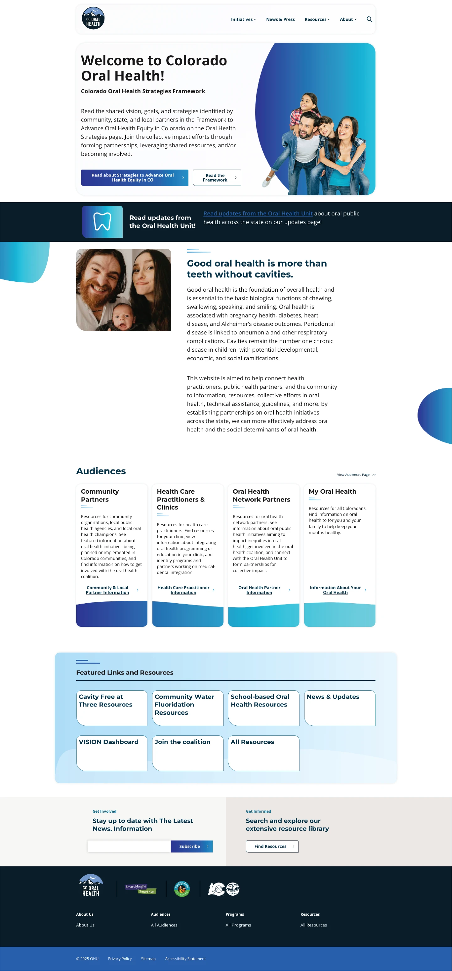 Wordpress resource website for CDPHE's Oral Health Unit.
