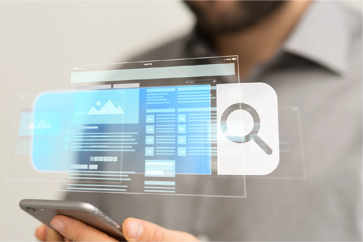 Image of man using a phone and navigating digital solutions