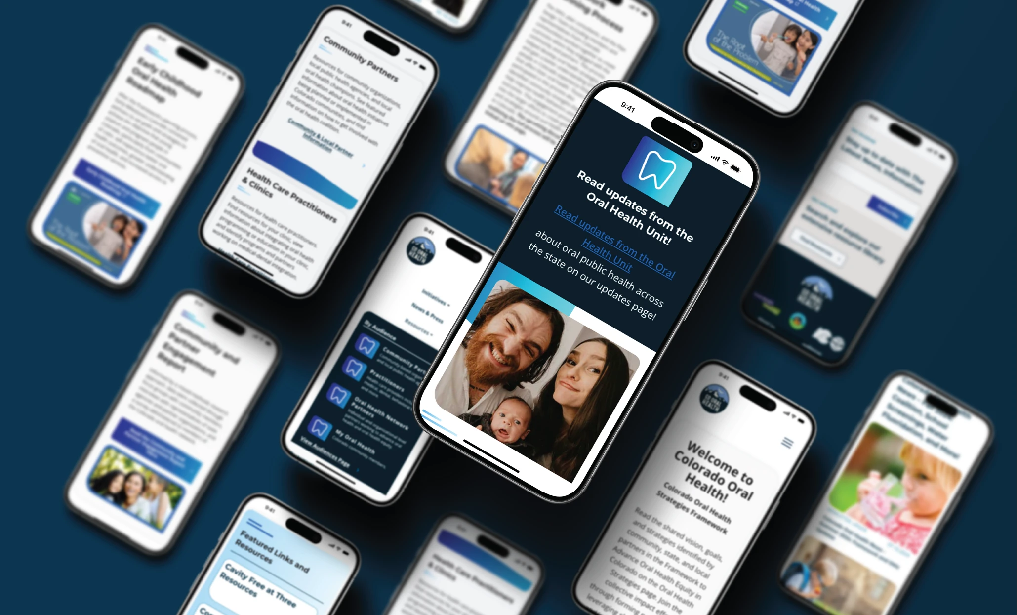 Mobile responsive of WordPress website mockups for CDPHE's Oral Health Unit