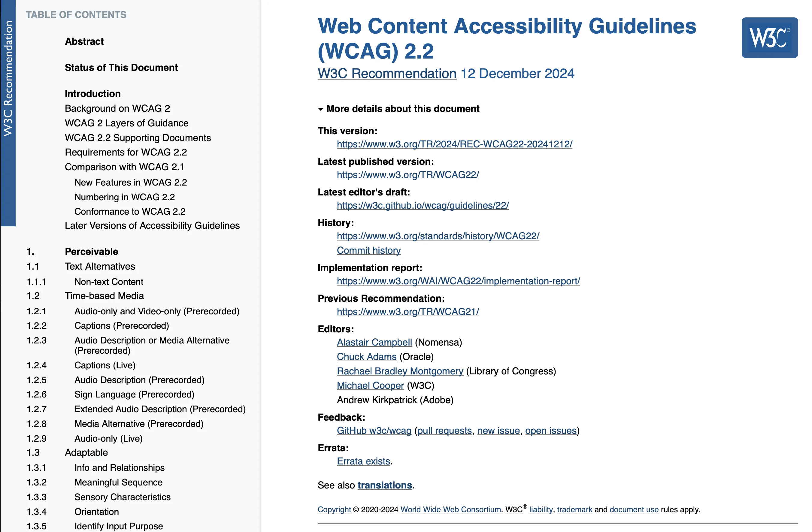 Screenshot of WCAG 2.2 Website Accessibility Standards