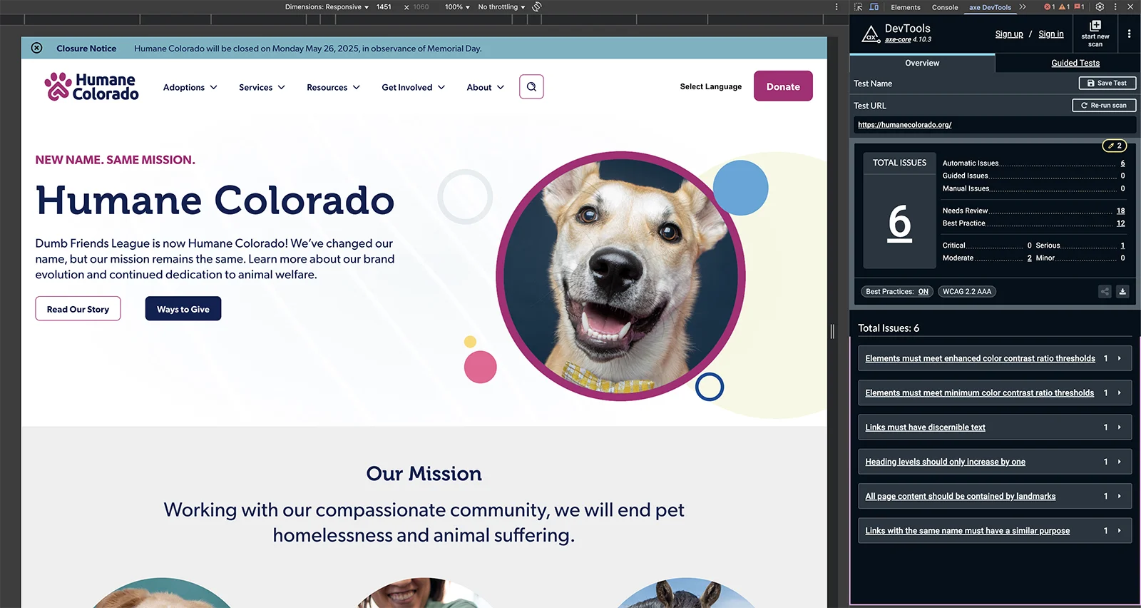 Using developer tools to create an accessible wordpress website for humane Colorado