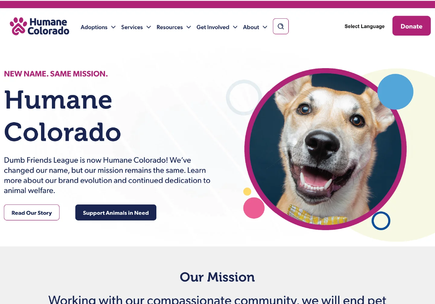Homepage for Humane Colorado's custom WordPress website