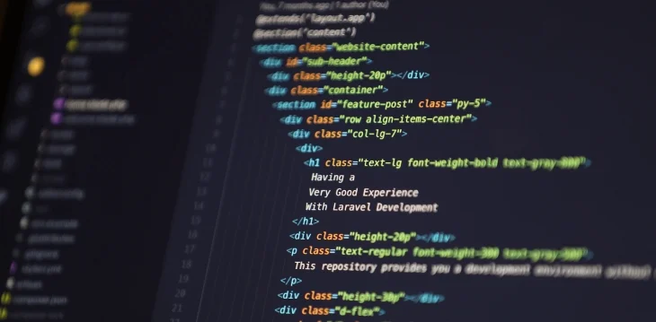 HTML code on a screen for web development.