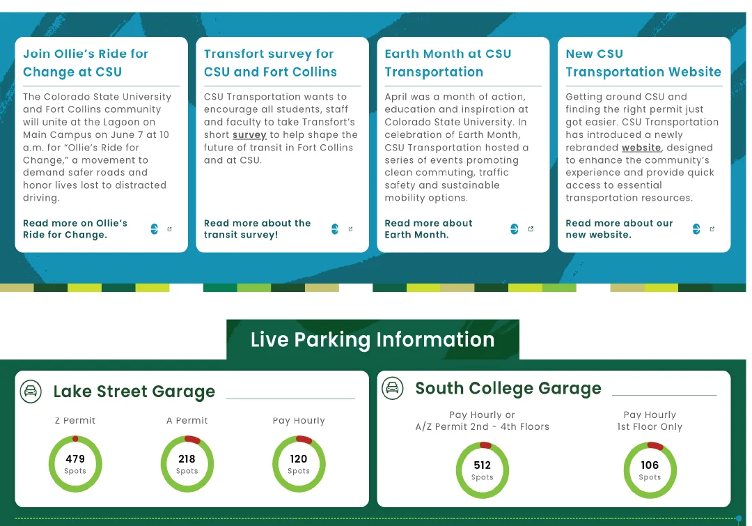 Accessible website development for CSU Parking. FIREANT STUDIO's custom WordPress solution with API integrations.