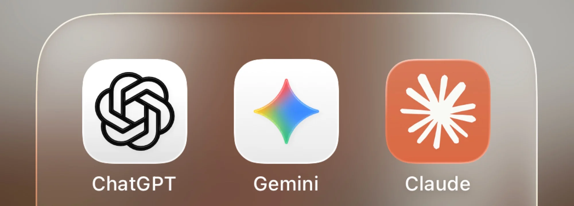 An iPhone folder labeled AI containing app icons for ChatGPT, Gemini, Claude, DeepSeek, and Copilot — the AI search and chat tools increasingly shaping how users discover information online.